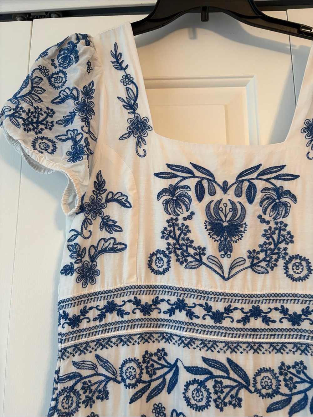 Sundance White Maxi Dressi with Blue Floral Embroidery, never worn NNTs.